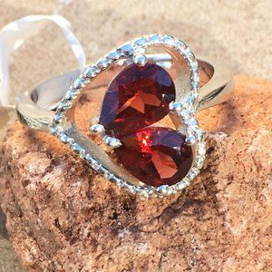 Garnet .925 Silver Heart Ring Sizes 6 & 8 Natural